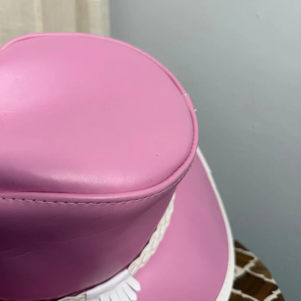 American Hat Makers Leather Cowboy Hat Braided‎ Trim Pink Women's S 6 3/4-6 7/8